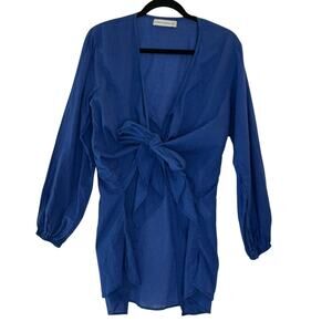 Faithfull The Brand Plunging V-Neck Cotton Mini Dress Size 4 Cobalt Blue